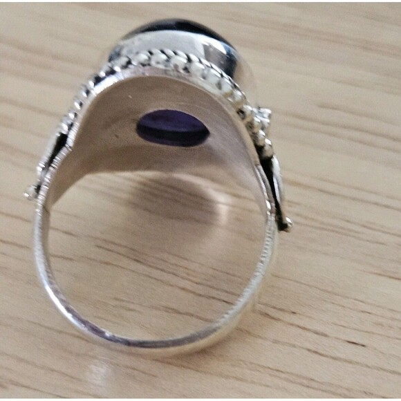 Amethyst 925 Silver Ring Size 6 Ornate Jewelry Purple Birthstone Oval - Picture 3 of 7